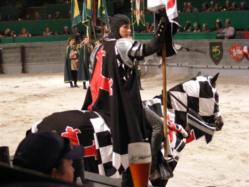 MedievalTimes (30).JPG - That's our hero!  The "Black & White" Knight - he's dreamy!?...